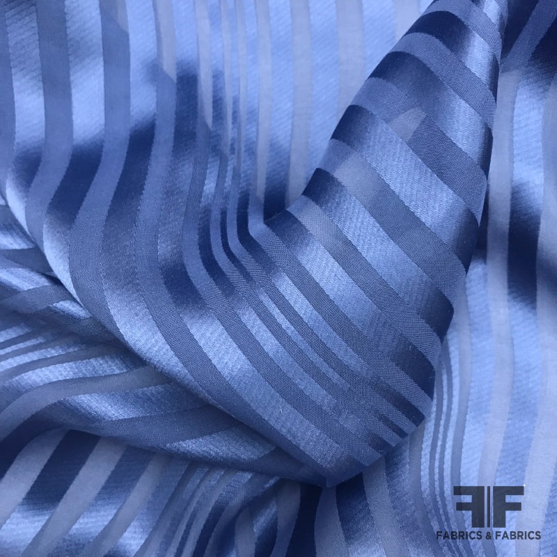 Striped Silk Burnout Jacquard – Blue Fabric by the Yard