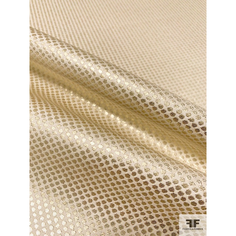 Tiny Circles in Grid Lightweight Brocade – Gold / Cream Fabric by the Yard