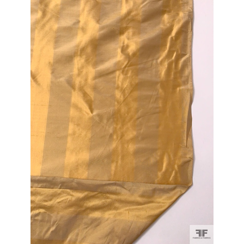 Vertical Striped Yarn-Dyed Silk Shantung – Gold / Tan Fabric by the Yard