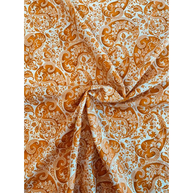 Victorian Paisley Printed Cotton Lawn – Saffron / Ivory Fabric by the Yard