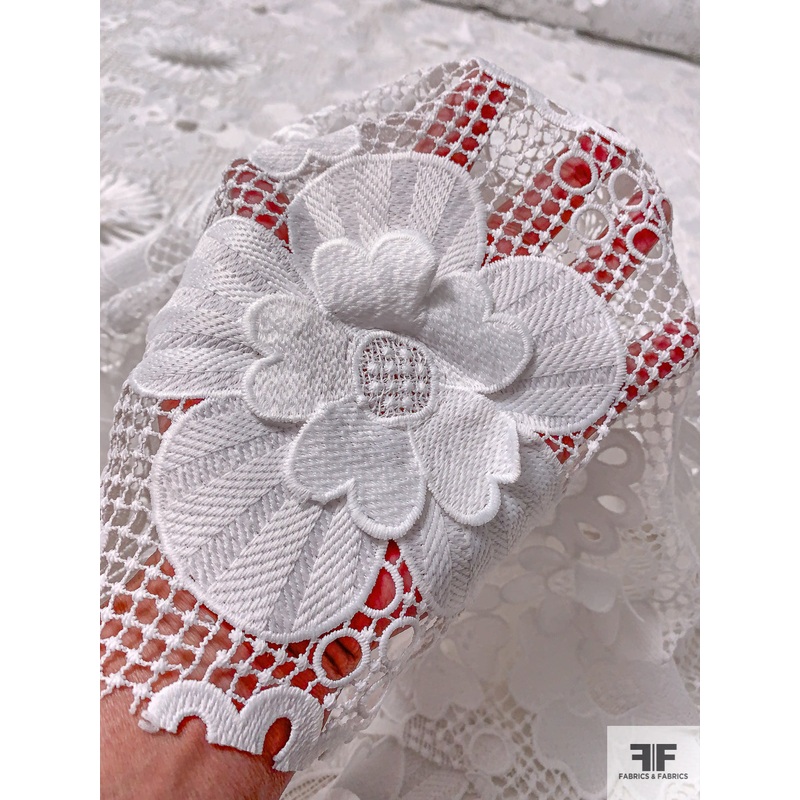 3D Youthful Floral Guipure Lace – White Fabric by the Yard