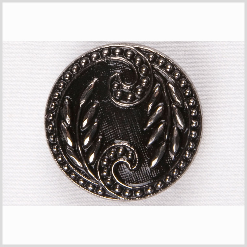 Black and Platinum Floral Leaf Glass Shank Back Button – 44L/28mm