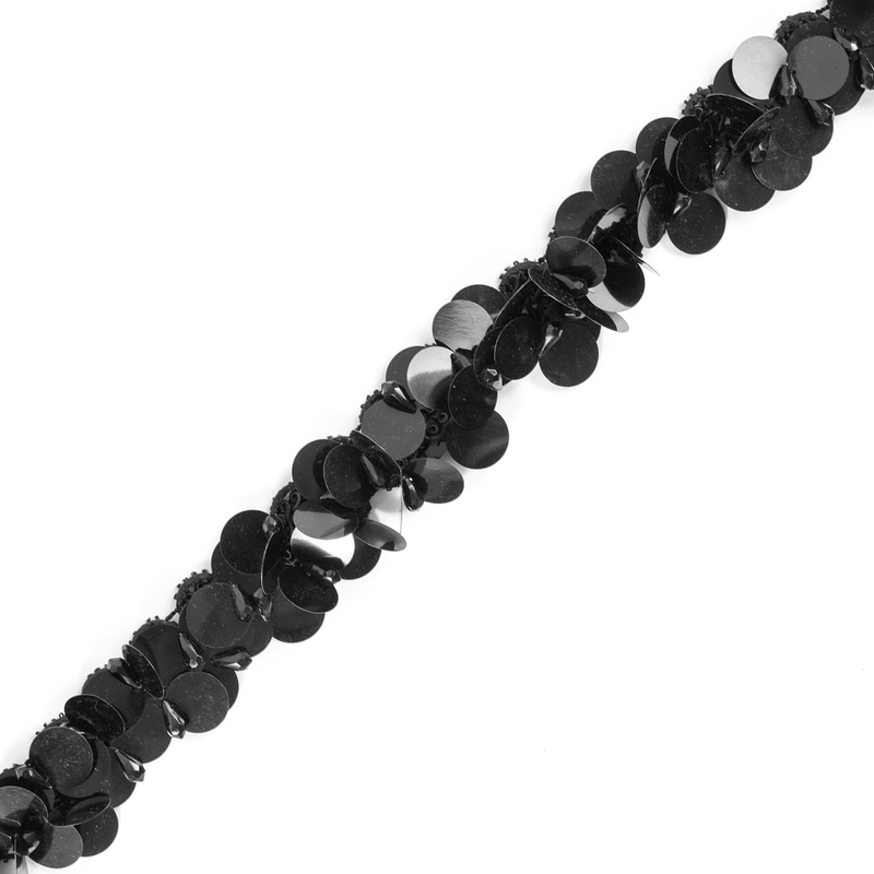 Black Braided Trim With Paillettes – 1″