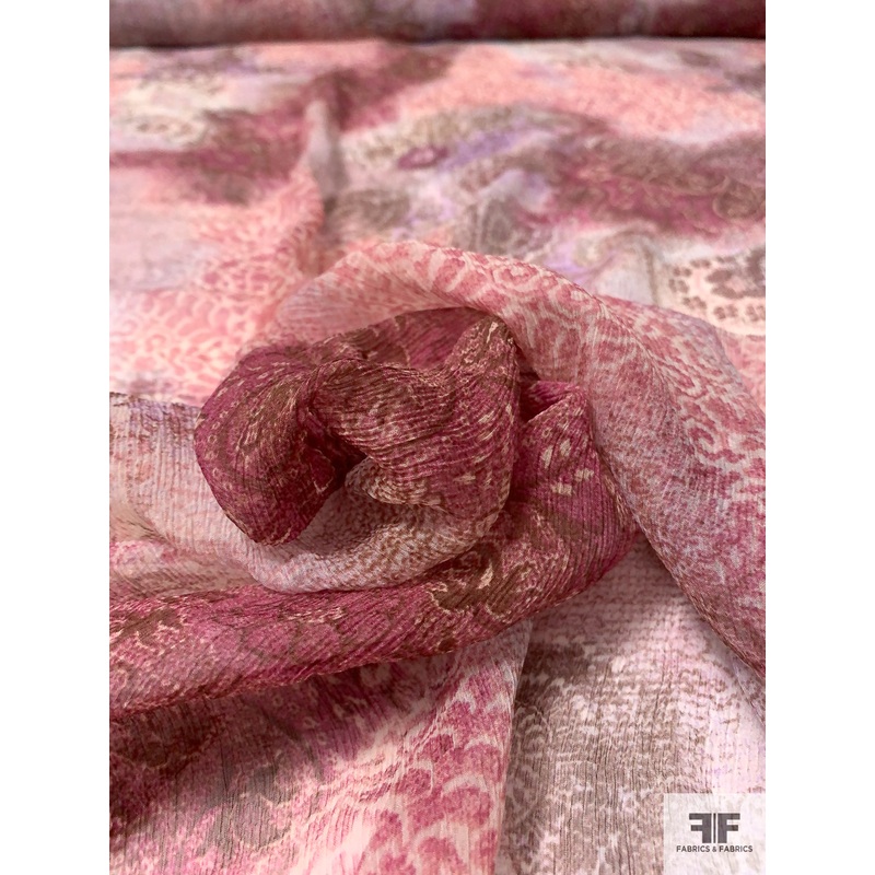 Bohemian Cloudy Printed Crinkled Silk Chiffon – Sangria Purples / Lavender Fabric by the Yard