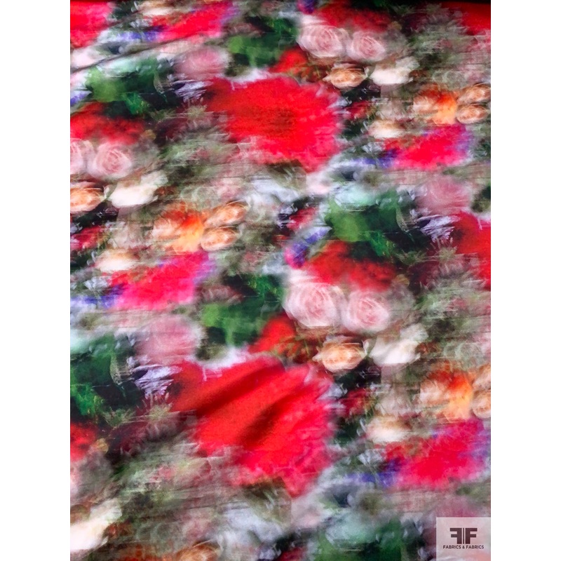 Italian Romantic Hazy Floral Printed Double Face Polyester Satin – Red / Multicolor Fabric by the Yard