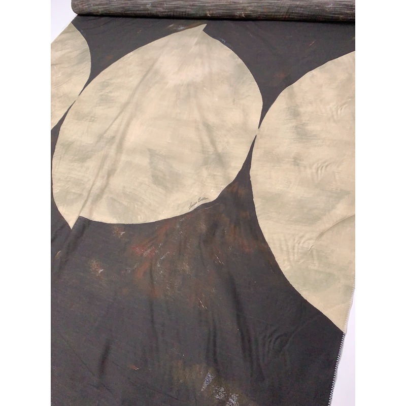 Italian Split Moons Printed Silk-Cotton Lawn Voile with Light Shantung Weave Panel – Beige / Brown Fabric by the Panel