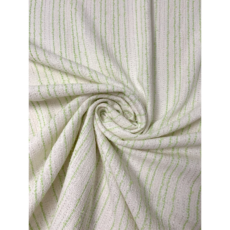 Italian Striped Boucl Tweed Suiting – Light Green / White / Ivory Fabric by the Yard