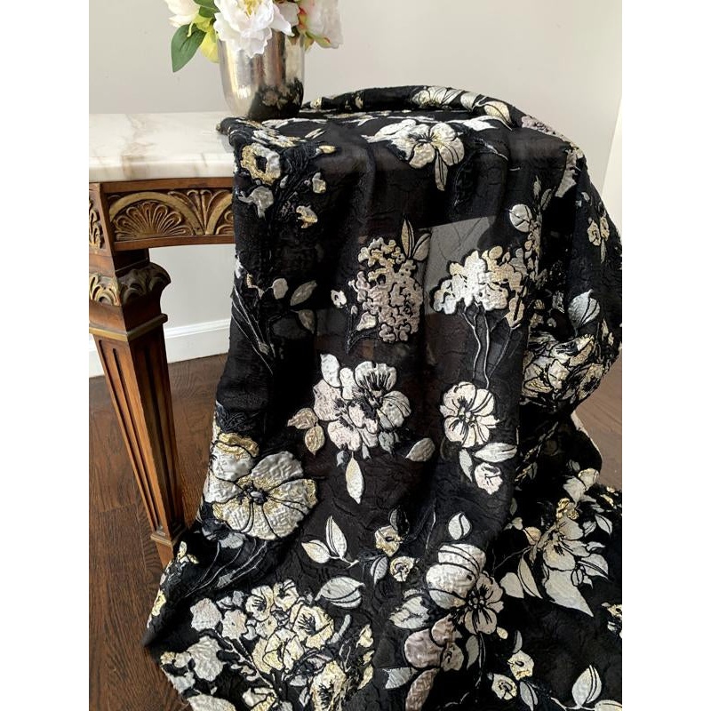 Lela Rose Couture Floral with Metallic Fil Coup – Black / Gold Fabric by the Yard