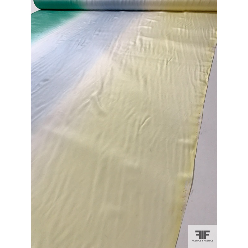 Ombr Printed Silk Crepe de Chine – Pale Yellow / Sky Blue / Seafoam Green Fabric by the Yard