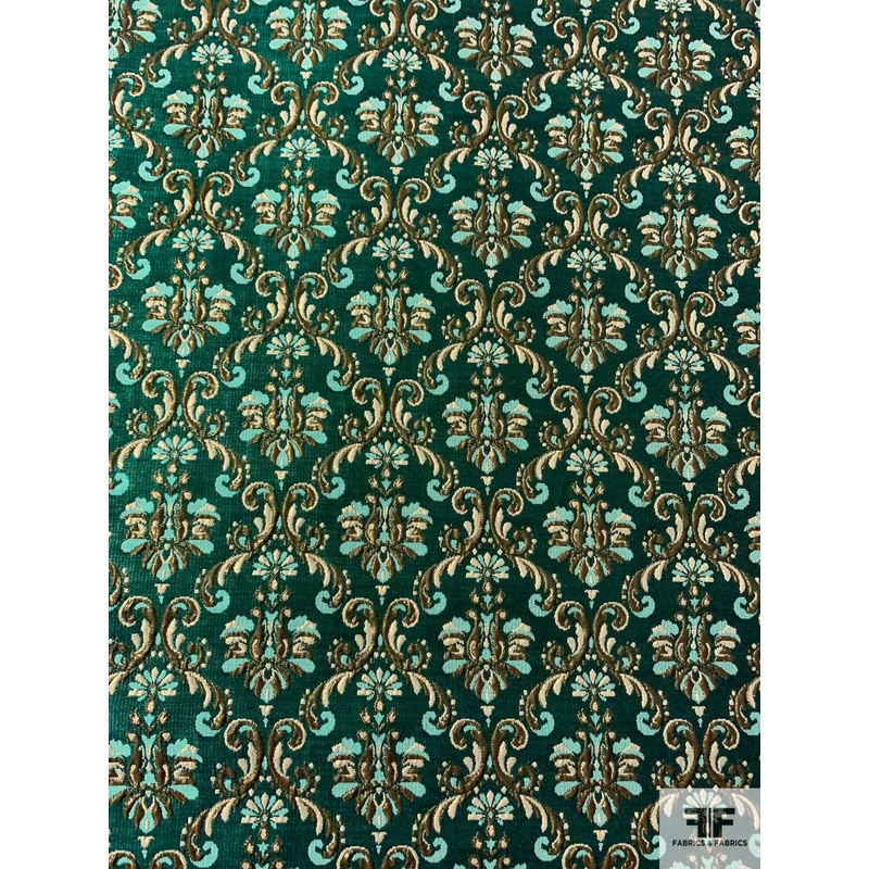 Regal Damask Metallic Brocade – Teal / Bronze / Cream Fabric by the Yard