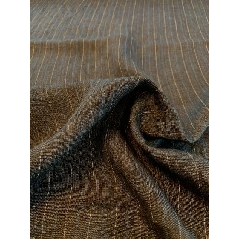 Vertical Striped Linen Suiting – Grey / Blue / White Fabric by the Yard
