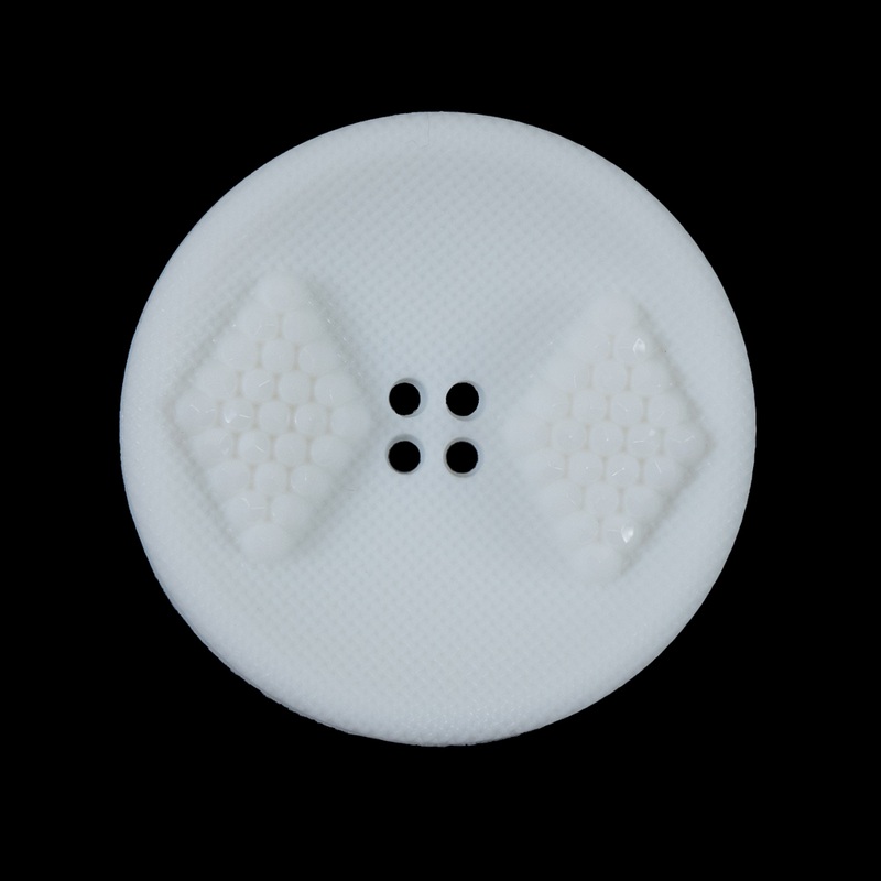 White Raised Textured 4-Hole Button – 44L/28mm