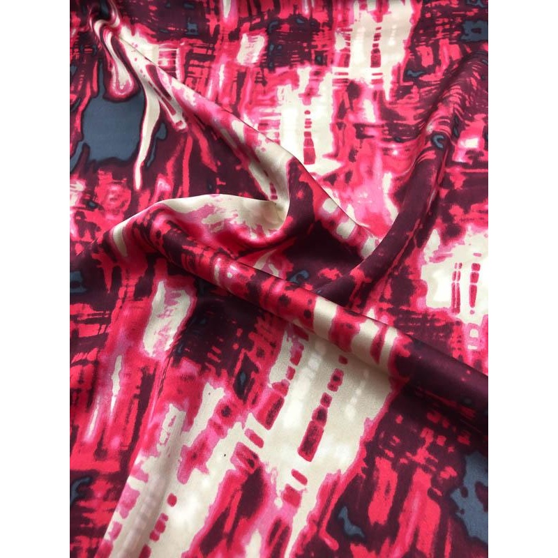 Abstract Silk Charmeuse – Burgundy And Red Fabric by the Yard