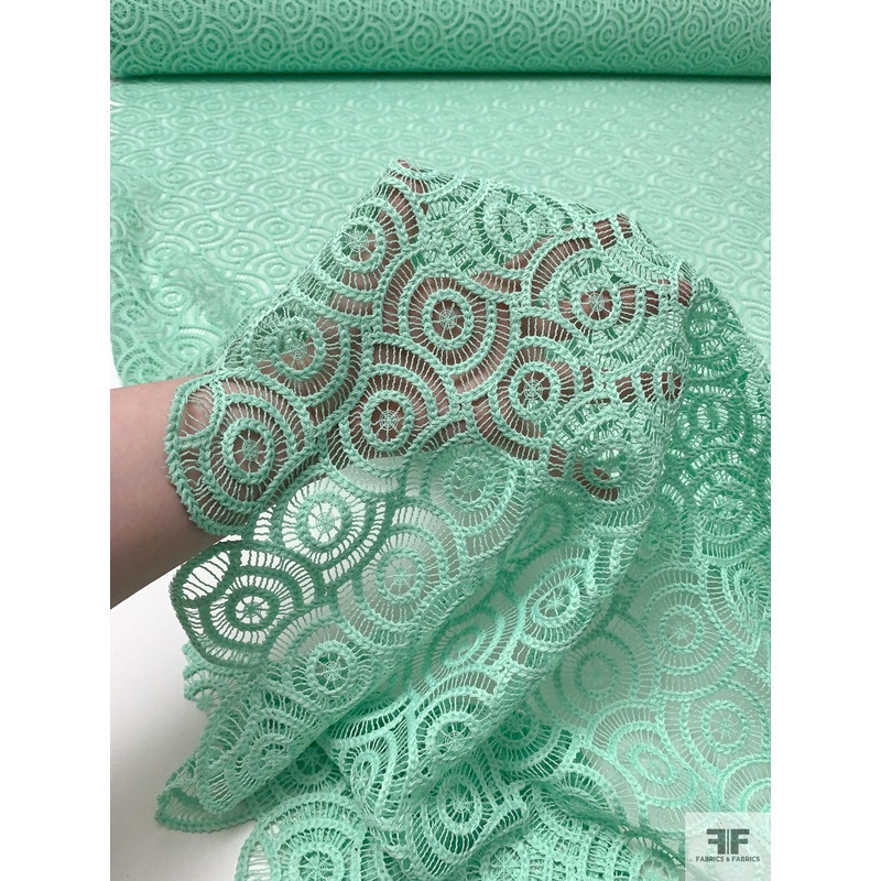 Art Deco Circle Pattern Crochet Lace – Mint Fabric by the Yard