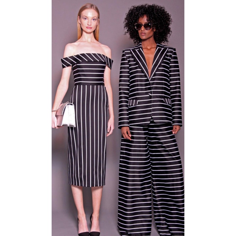 Christian Siriano Italian Striped Stretch Printed Cotton Sateen – Black / White Fabric by the Yard