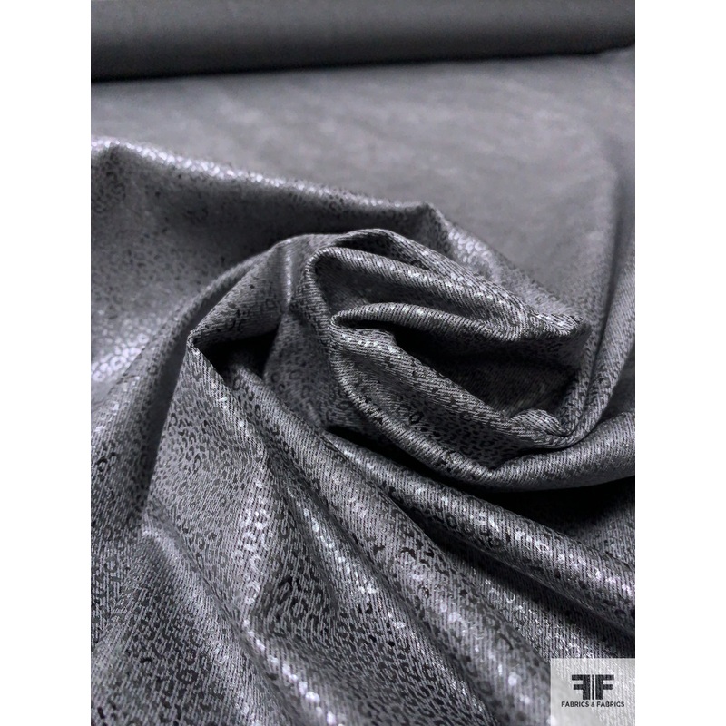 Distressed-Look Micro Animal Pattern Printed Stretch Fine Cotton Denim – Steel Grey Fabric by the Yard