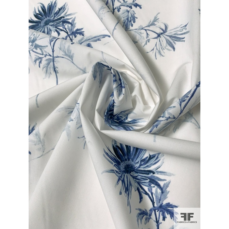 Ethereal Floral Printed Cotton Lawn – Shades of Blue / Off-White Fabric by the Yard
