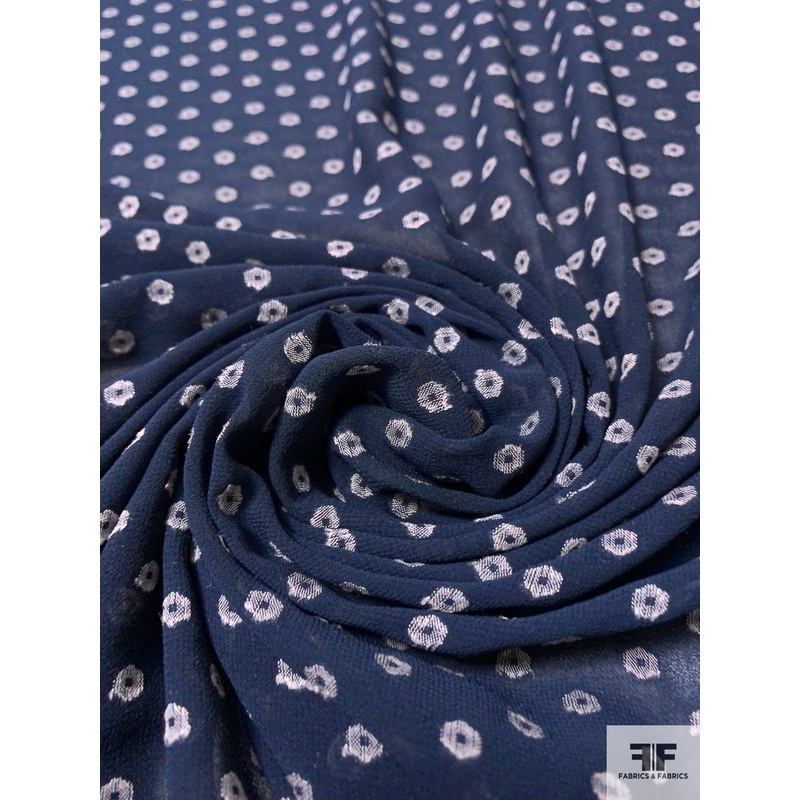 Geometric Dot Clip Polyester Chiffon – Navy / Off-White Fabric by the Yard