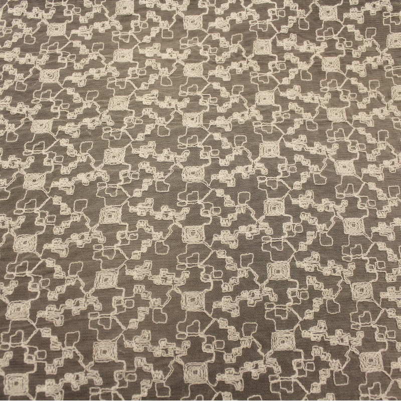 Geometric Floral Embroidered Tulle – White Fabric by the Yard