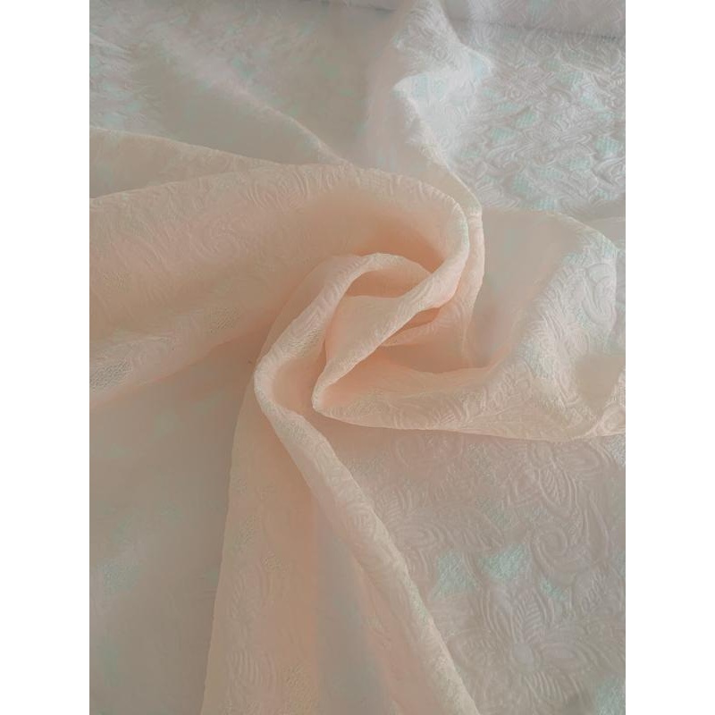 Italian Floral Pattern Cloqu Silk Organza – Soft Pink-Blush Fabric by the Yard