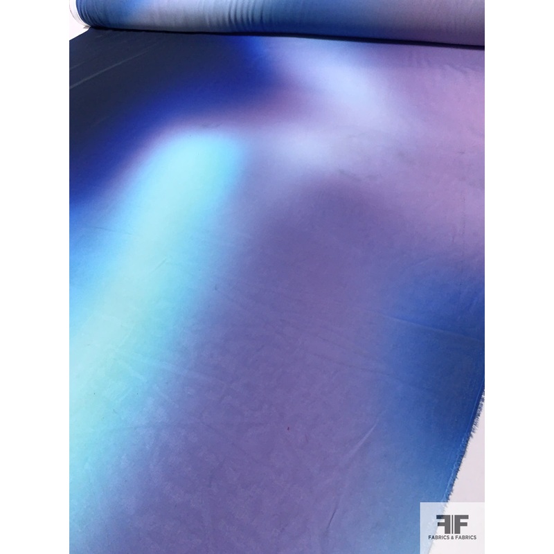 Italian Ruffo Coli and Pamella Roland Ombr Printed Polyester Chiffon – Shades of Blue / Purple Fabric by the Yard