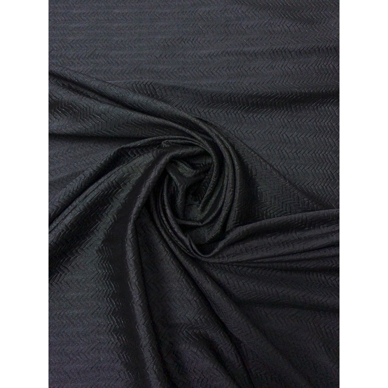 Italian Zig Zag Embosed Satin Face Woven Twill with Vertical Stretch – Black Fabric by the Yard