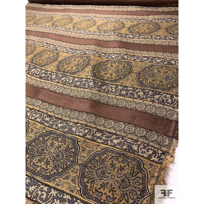 Orient Inspired Tapestry-Look Brocade – Gold / Grey / Beige Fabric by the Yard
