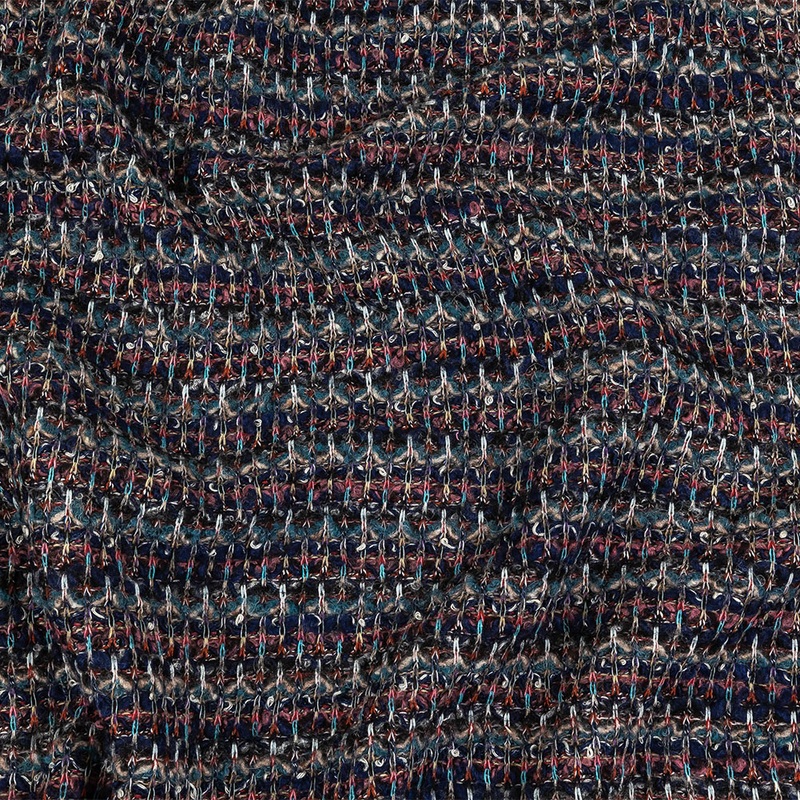 Pink, Dusty Teal and Navy Striped Boucle Blended Wool Sweater Knit