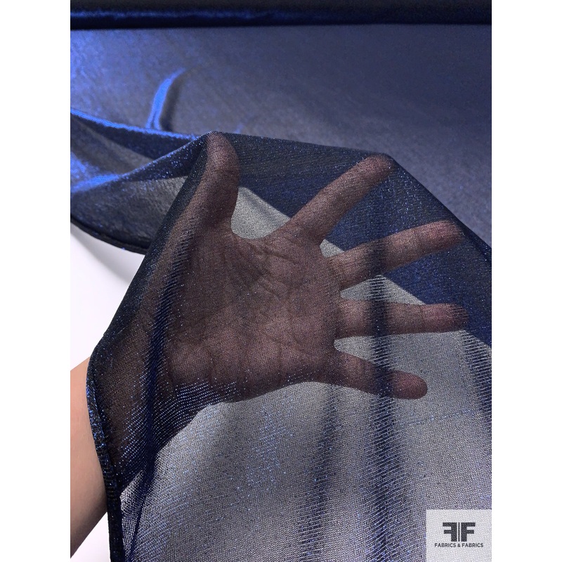 Sheer Metallic Lam Knit – Metallic Royal Blue / Black Fabric by the Yard