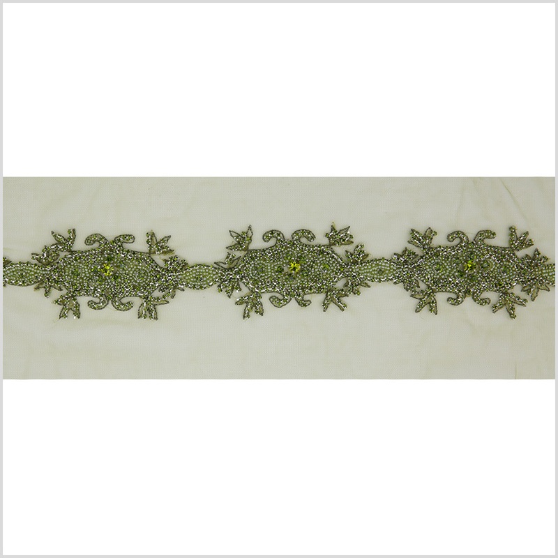 2.5″ Lime Green Fancy Beaded Rhinestone Trim