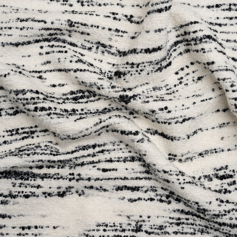 Ivory and Black Striated Wool and Polyester Boucle