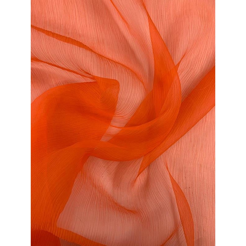 Novelty Crinkled Silk Organza – Coral-Orange Fabric by the Yard