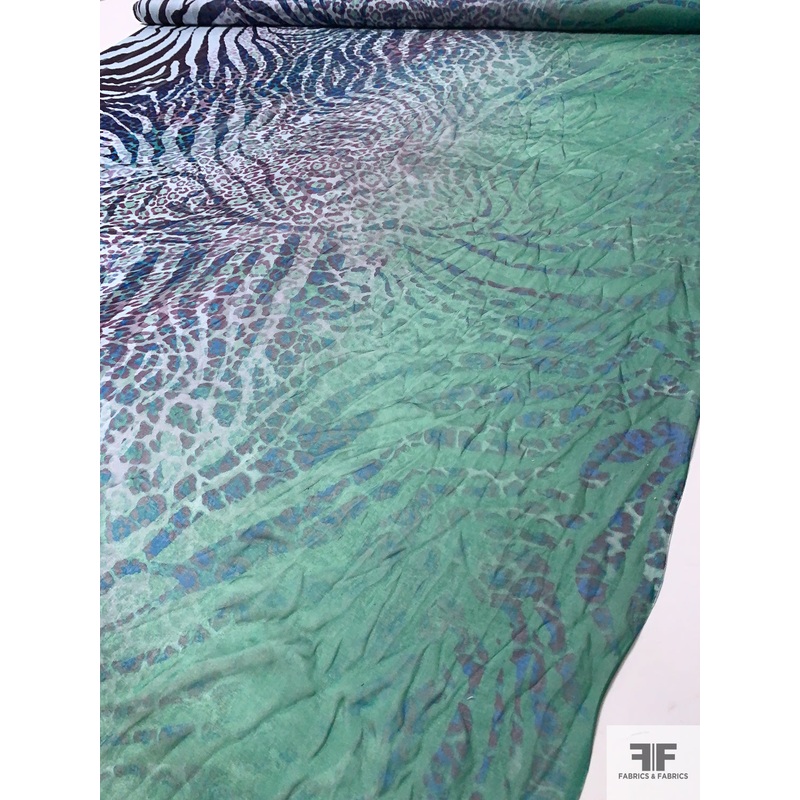 Ombr Animal Pattern Printed Silk Chiffon – Green / Blue / Plum Purple Fabric by the Yard