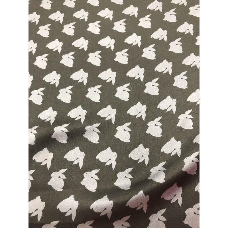 All-Over Bunny Print Satin Silk Chiffon – Charcoal Grey Fabric by the Yard
