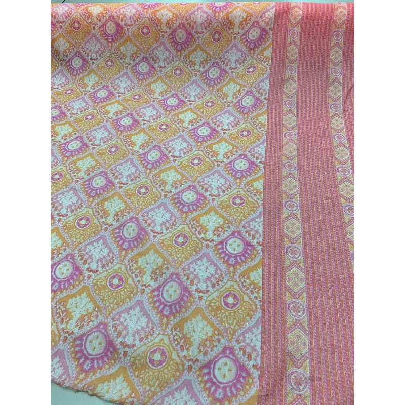 Double Border Scalloped Tile Cotton Voile – Orange / Pink Fabric by the Yard