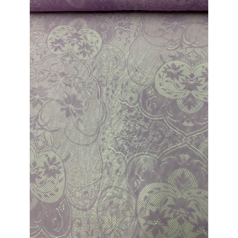 Floral Medallions Printed Silk Chiffon – Lavender / Light Grey Fabric by the Yard