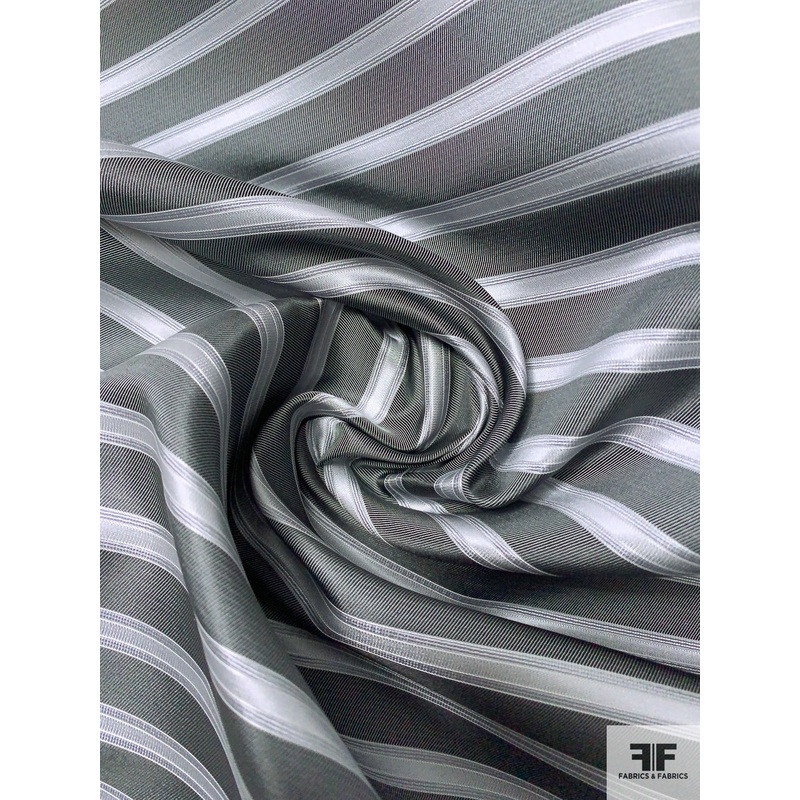 Horizontal Striped Silk Necktie Jacquard Brocade – Dark Grey / Grey Fabric by the Yard
