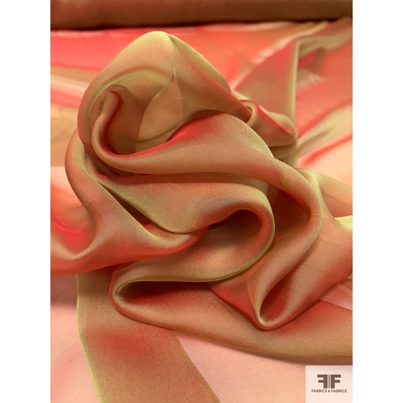 Iridescent Silk Chiffon – Blood Orange / Green Fabric by the Yard