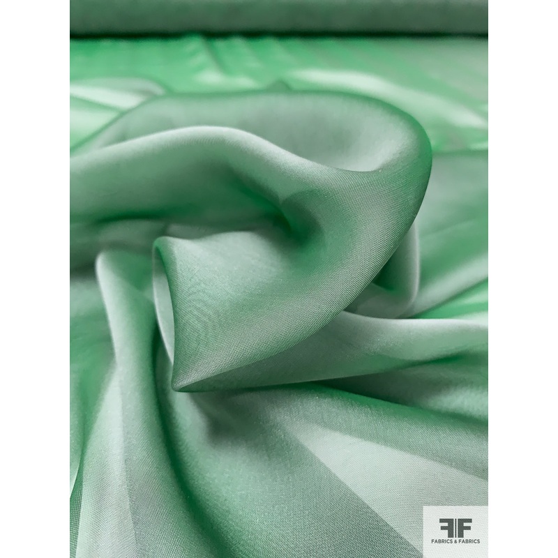 Iridescent Silk Chiffon – Icy Emerald Green Fabric by the Yard