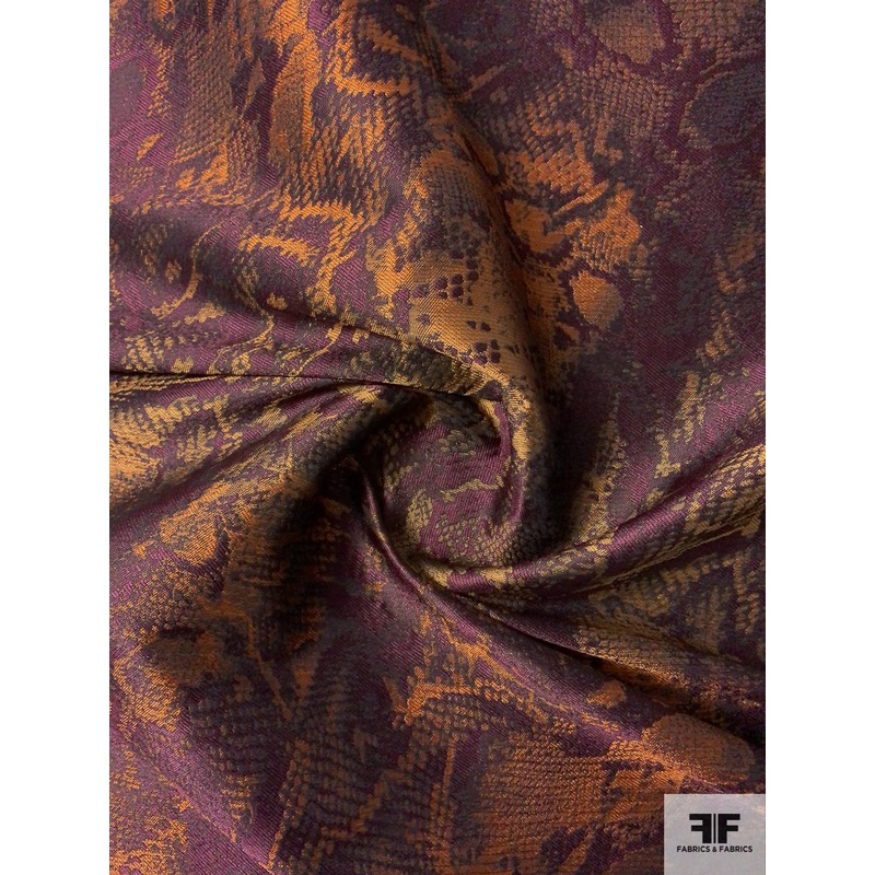 Italian Abstract and Reversible Stiff Jacquard  Brocade – Brown / Copper / Plum Purple Fabric by the Yard
