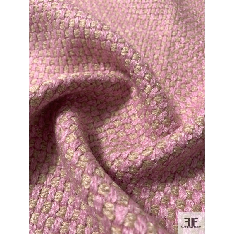 Italian Basketweave Lightweight Wool Coating – Light Pink / Tan Fabric by the Yard