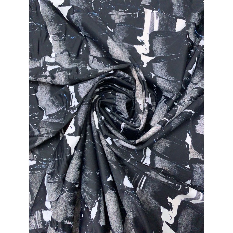 Italian Graphic Printed Lycra Knit – Black / White / Grey / Turquoise Fabric by the Yard