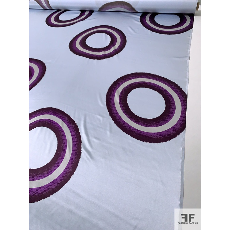 Large Scale Donut Circle Rings Printed Silk Charmeuse – Icy Sky Blue / Purple Fabric by the Yard