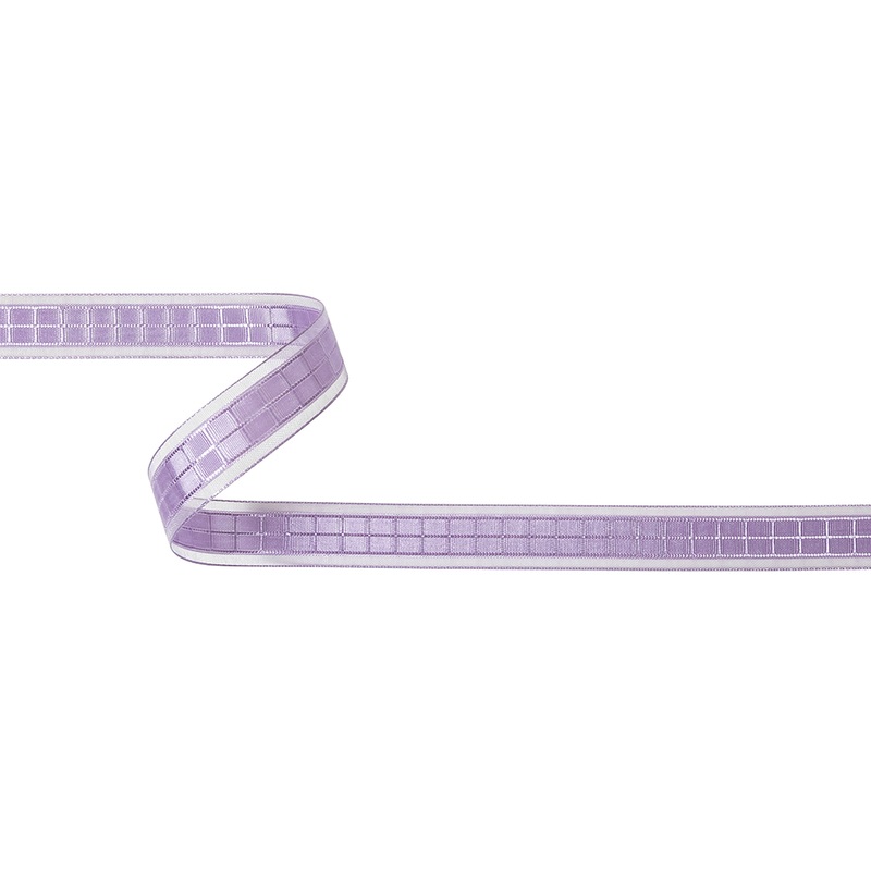 Lilac Windowpane Checks and Sheer Borders Woven Ribbon – 0.625″