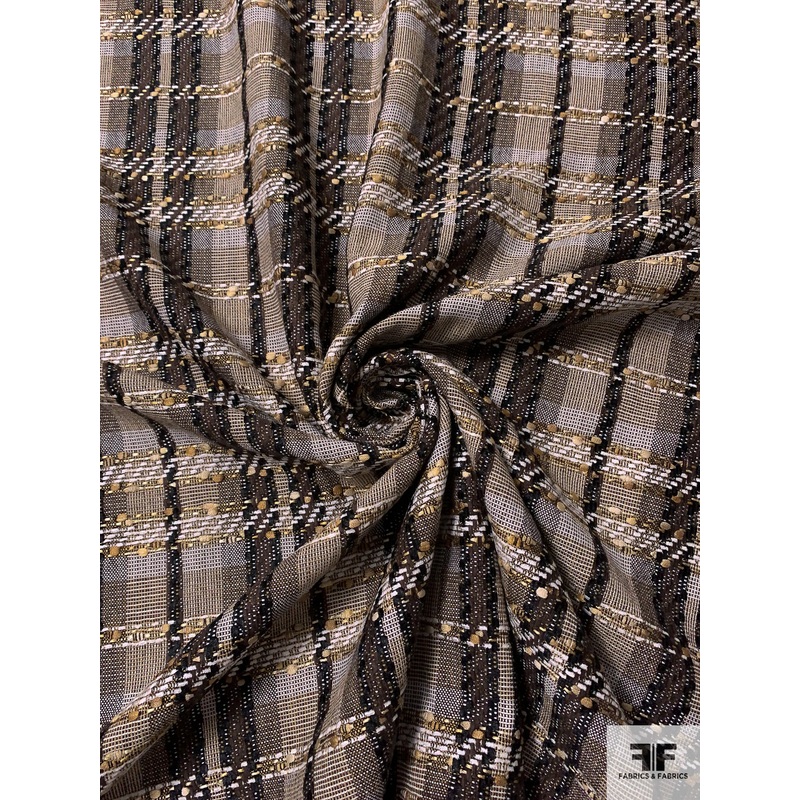 Made in England Luxury Tweed Suiting – Brown / Tan / Black / Off-White Fabric by the Yard
