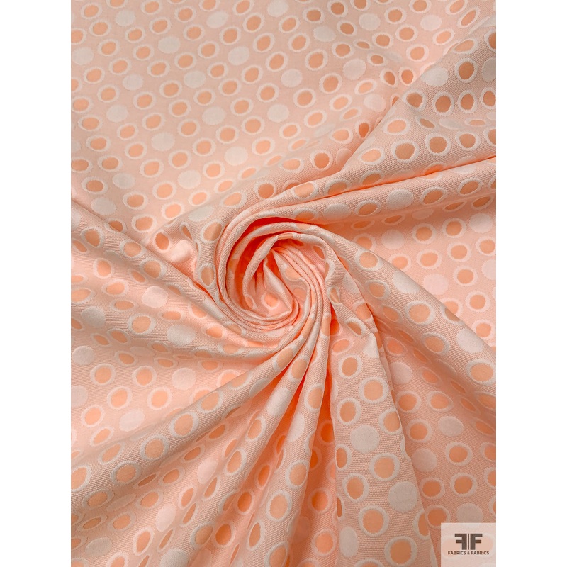 Made in Switzerland Circle Design Brocade – Coral-Orange / White Fabric by the Yard