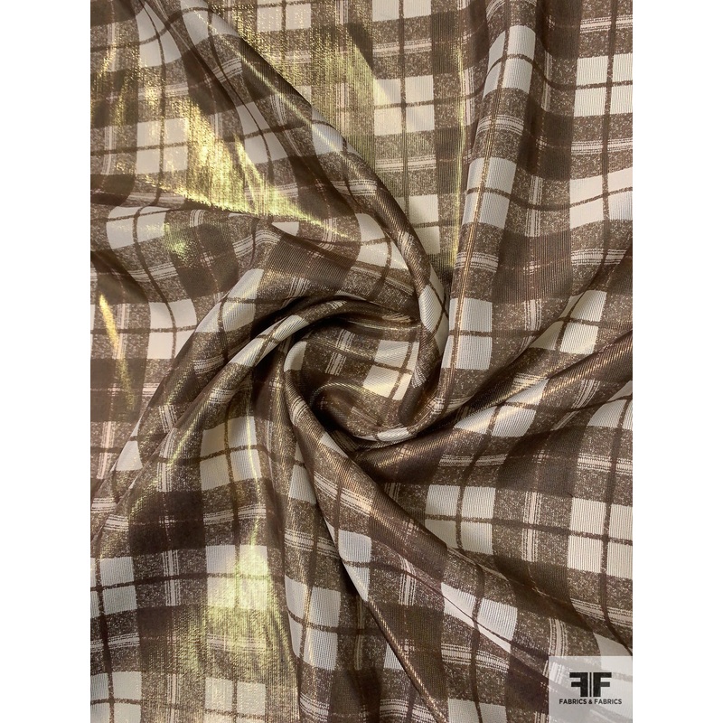 Plaid Printed Lightweight Lam – Gold / Tan / Bronze Fabric by the Yard