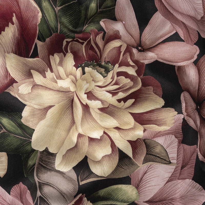 Stretch Cotton Sateen – Black and Plum Floral – Vision of Romance Print – Mood Exclusive Wisteria Collection