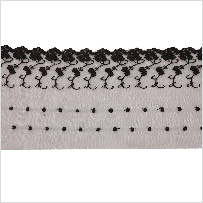 5.5″ Black Floral Cotton Lace Trim