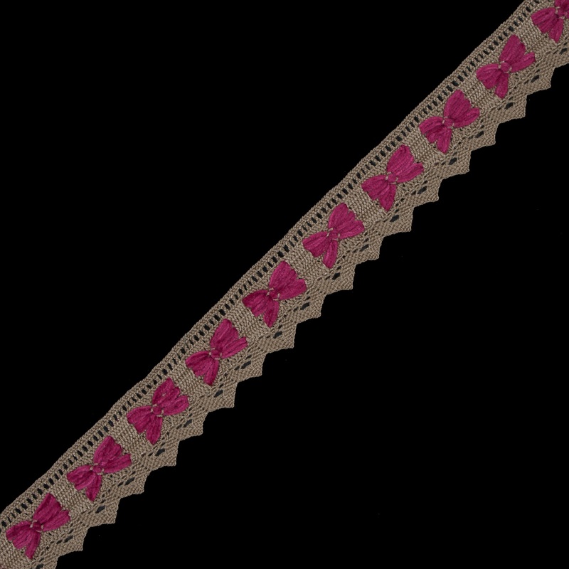 Beige and Fuchsia Crochet Chenille Trim – 1.5″